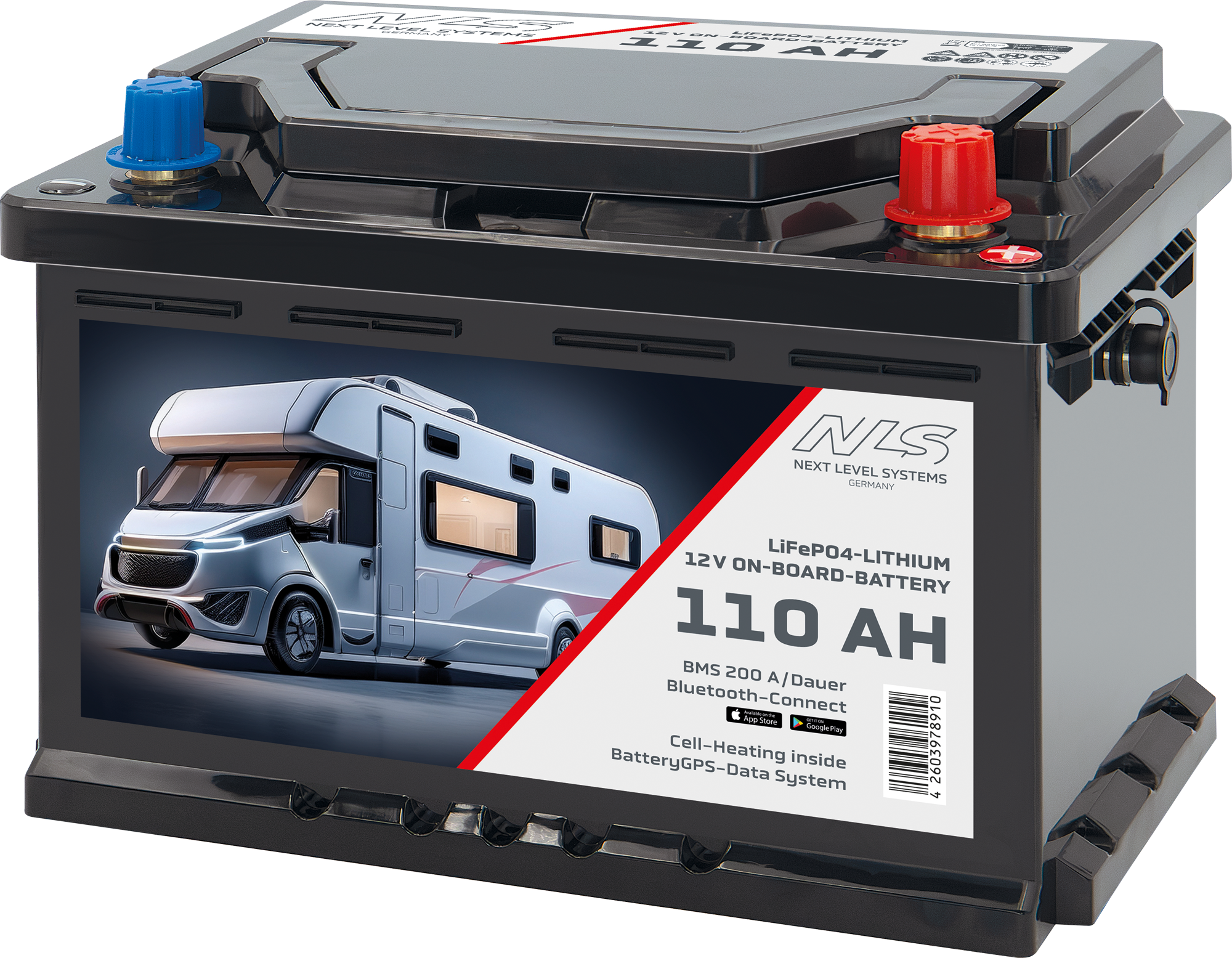 Next Level Systems LiFePO4 Bordbatterie für Reisefahrzeuge mit Bluetooth und Heizung
