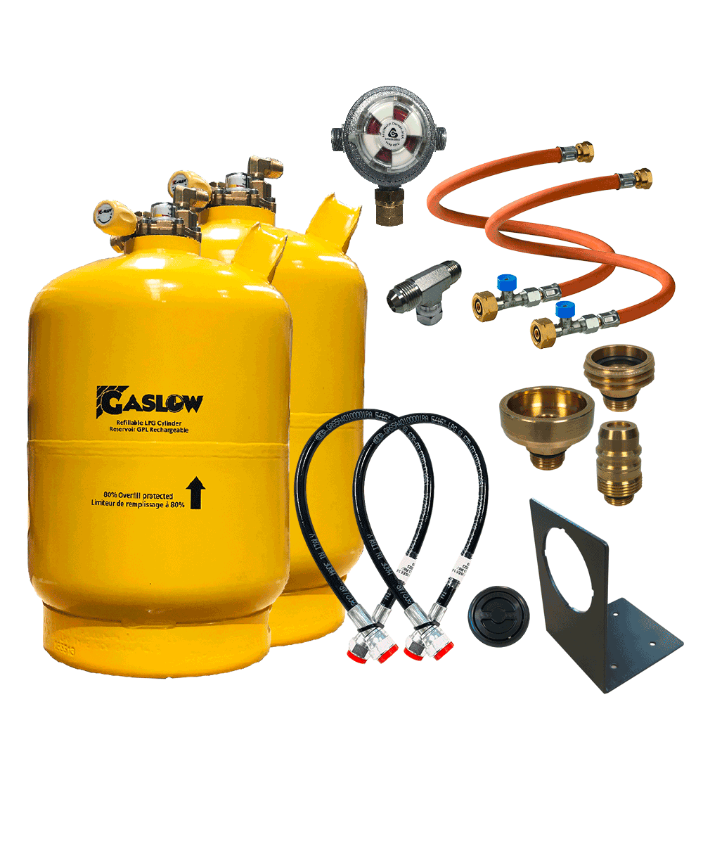 Gaslow LPG Doppel-Zylinder-Kit mit Einfüllstutzen und Stutzenhalterung 6 kg