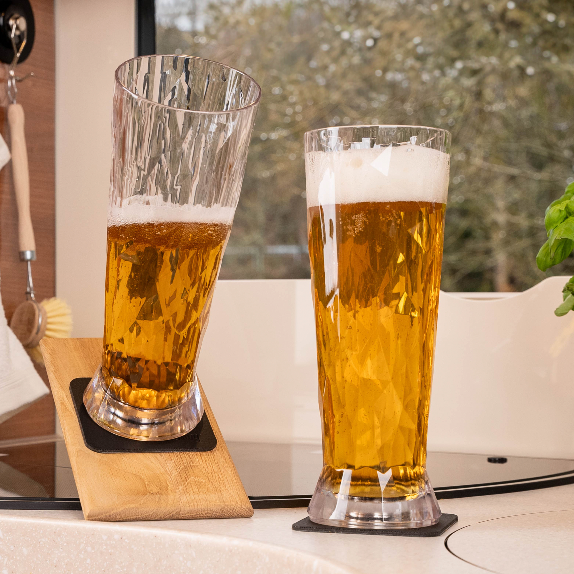 Silwy Magnet-Kunststoffgläser Bier inkl. metallische Gel-Untersetzer 6 Stück (500