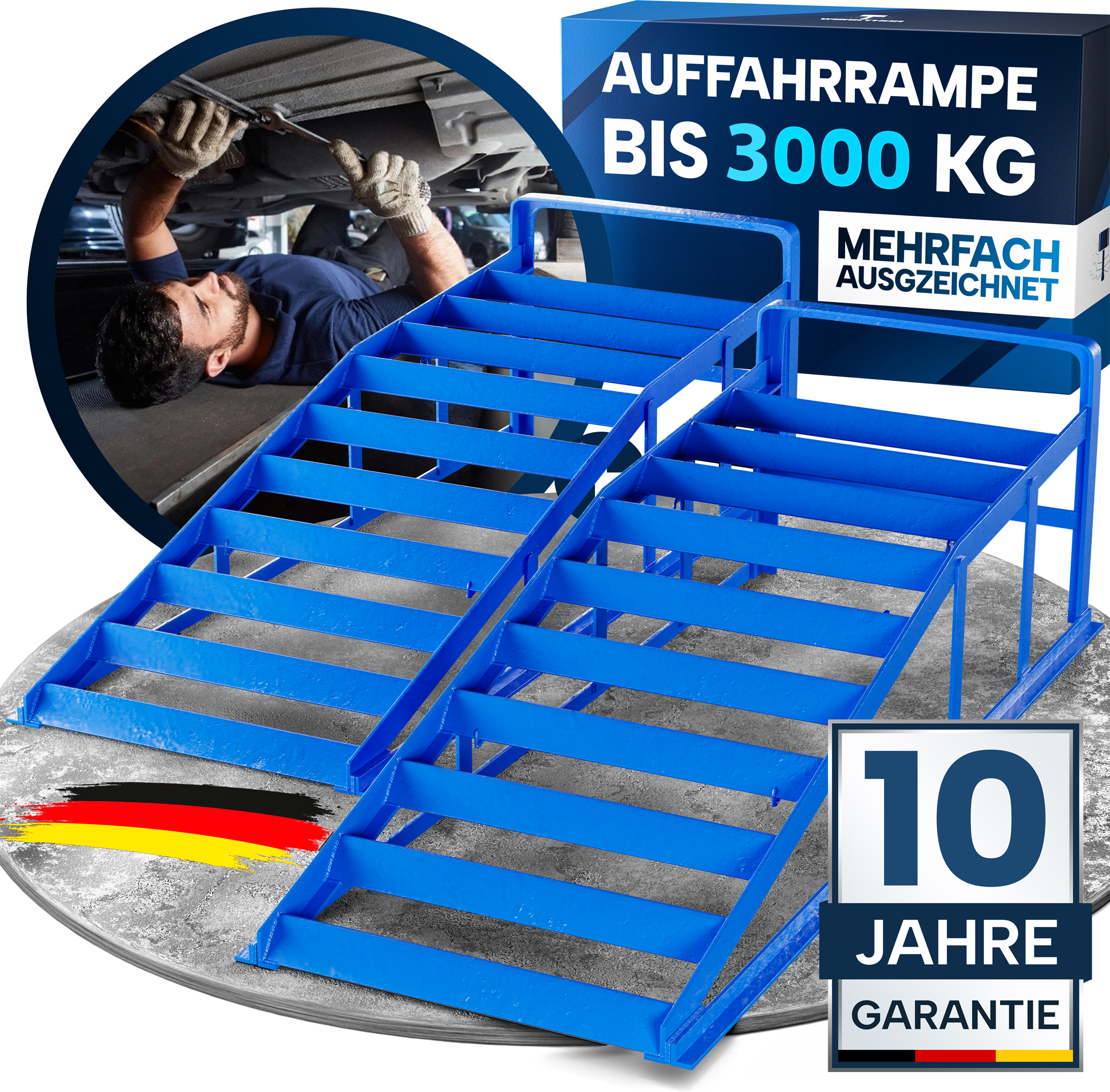 Werkthor KFZ Auffahrrampen Set bis 3 Tonnen blau - Stufen- & Ausgleichskeile