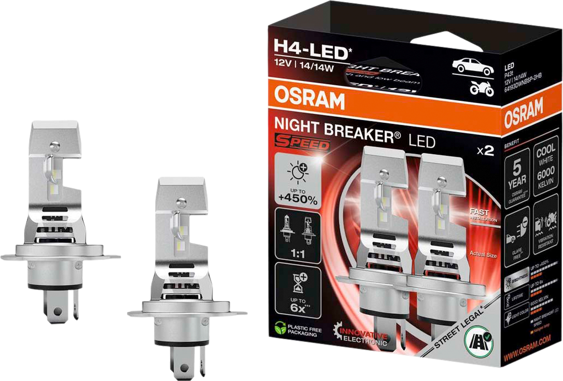 Osram Night Breaker LED Speed H4 450 LED Autoscheinwerferlampe mit 240 m