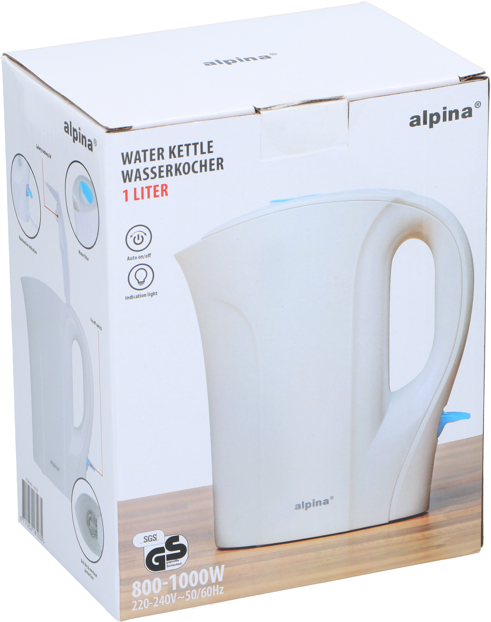 Alpina Wasserkocher 1 Liter 1000 W weiß - Kaffeemaschinen & Wasserkocher