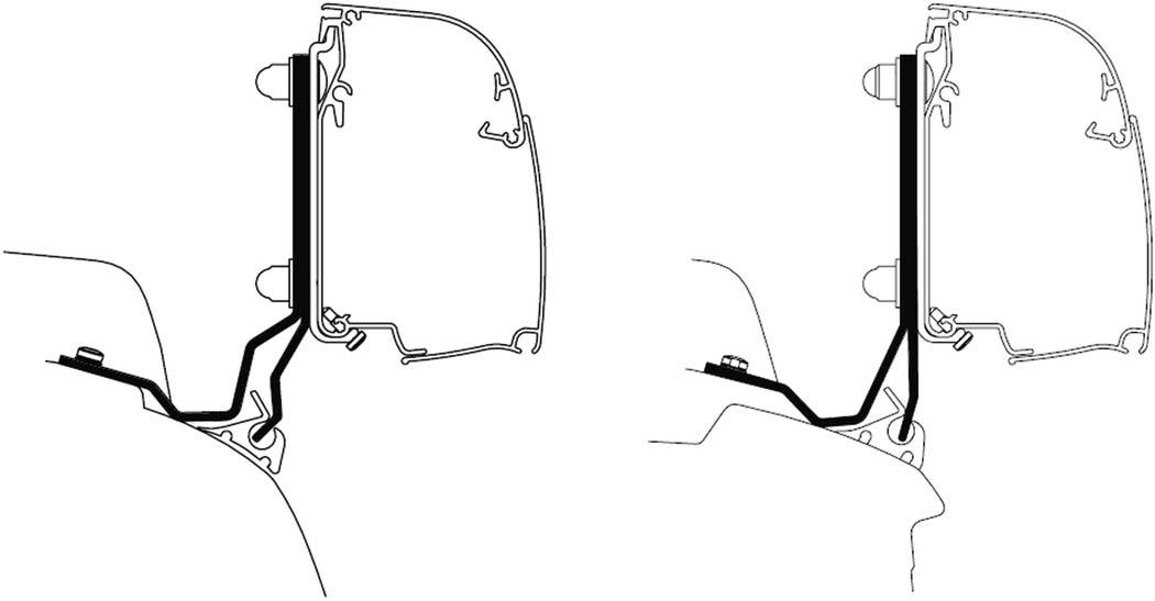 Thule Markisenadapterset 2 teilig für Ford Custom V710 und VW Minivan Reimo Multi Rail RHD mit Thule 4200 Wandmarkise 2,60