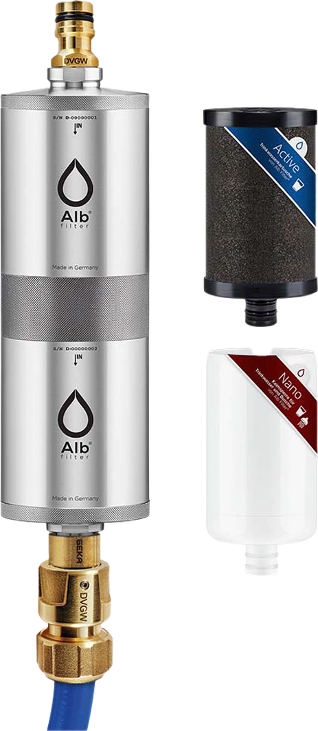Alb Filter® FUSION Active+Nano Trinkwasserfilter Camping-Set: Mobil mit Koffer Edelstahl Natur