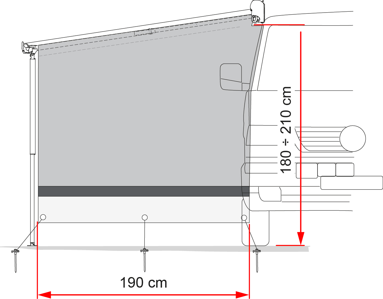 Fiamma Sun View Side Seitenwand für Fiamma F40 van/F43 van Markise mit Auszug 225