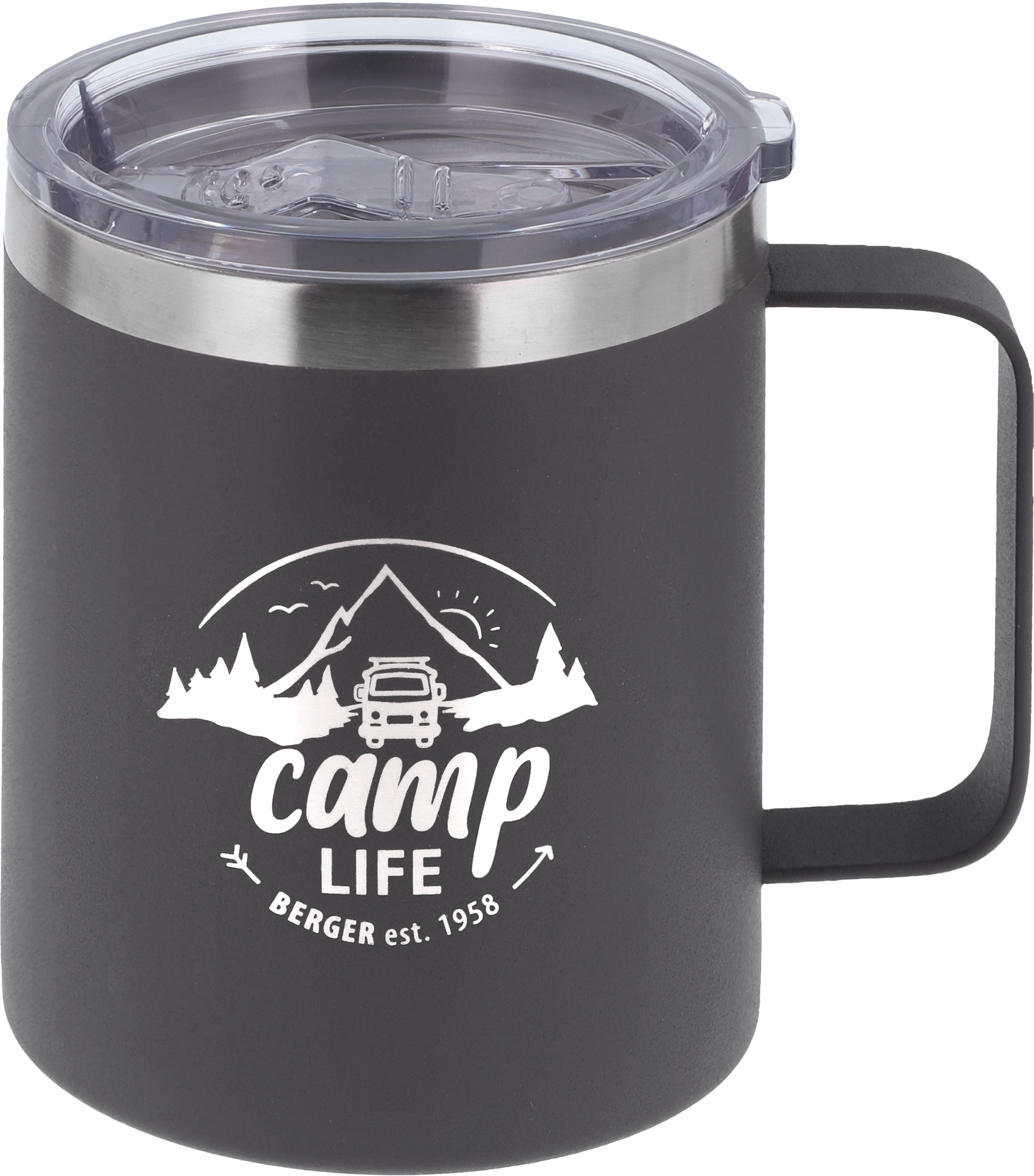 Camplife Edelstahl Thermo-Trinkbecher mit Henkel und Deckel 450 ml grau - Isolierbecher