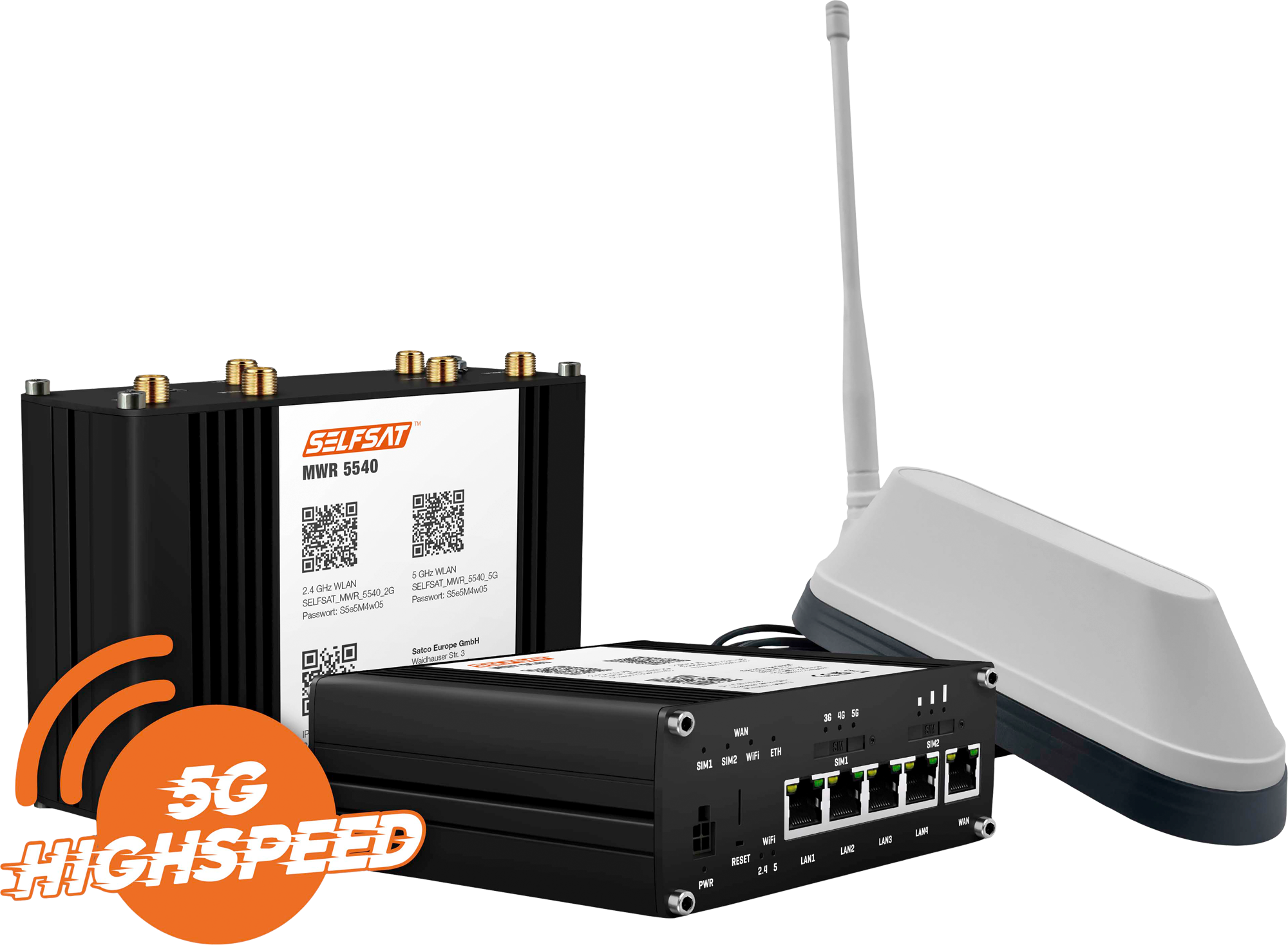 Selfsat MWR 5540 5G Cat 12 WLAN Router mit SHARK 5G Dachantenne