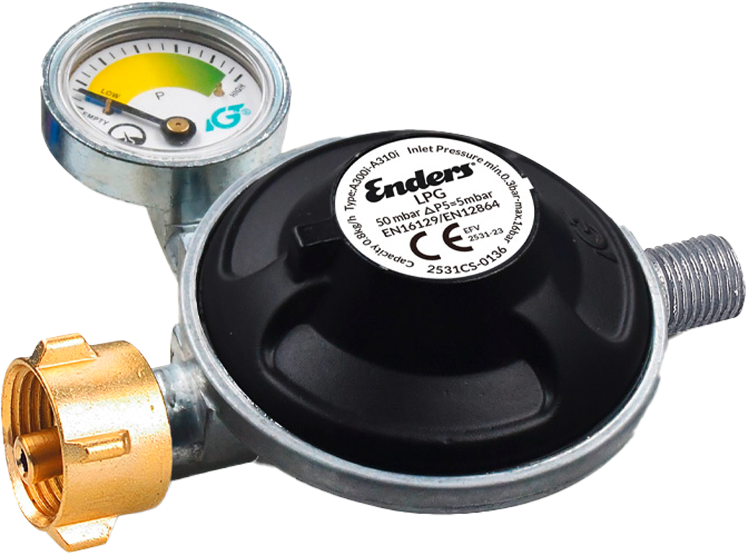 Enders Gasdruckregler 50 mbar mit Manometer & Schlauchbruchsicherung