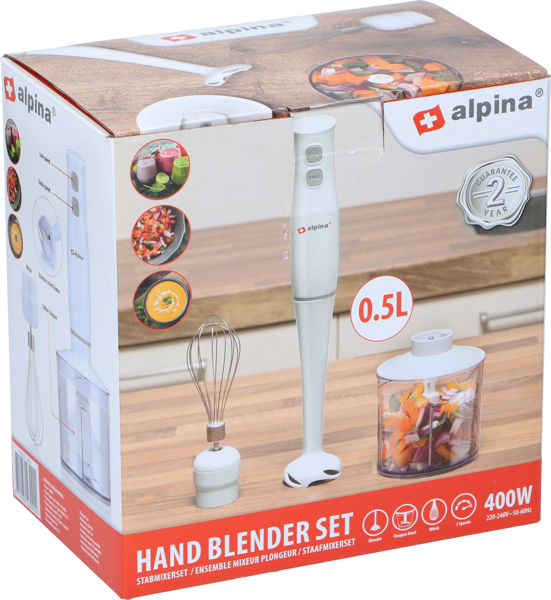 Alpina Stabmixer-Set 400 W mit 500-ml-Zerkleinerer und Schneebesen - Kochgeräte & sonstiges