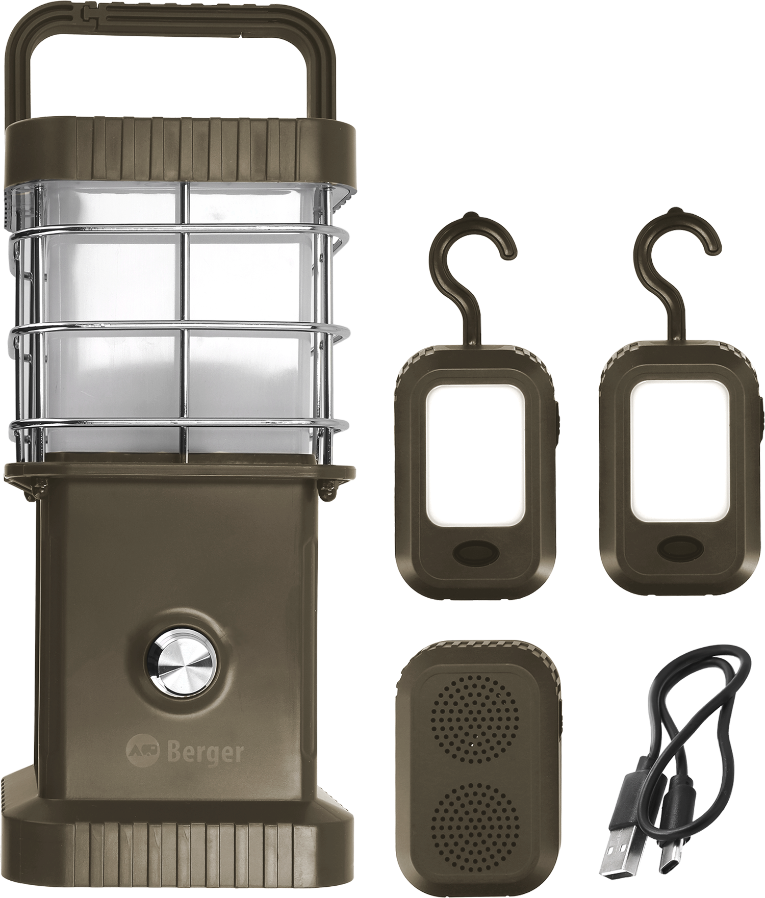 Berger Samar Campinglaterne inkl. Powerbank, abnehmbarer Seitenleuchten und Bluetooth