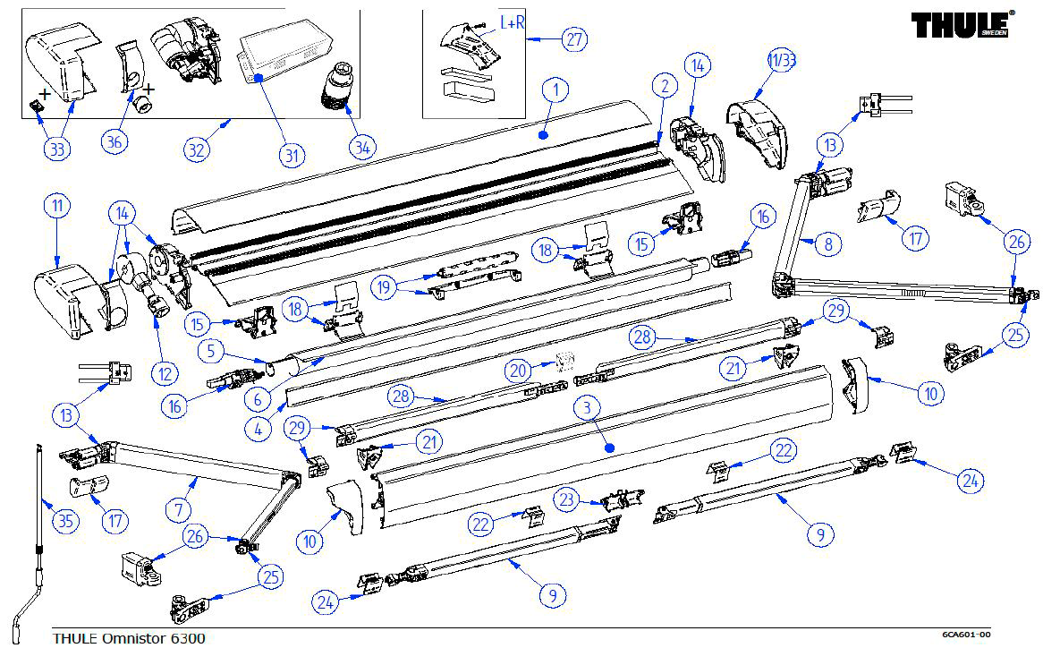 Thule Walze für Markise Omnistor 6200 / 6300 5,0 Meter - Thule Ersatzteilnummer