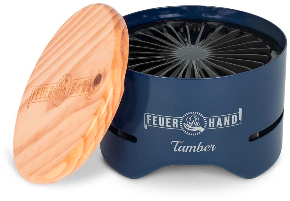 Feuerhand Tamber Tischgrill Holzkohlegrill mit Deckel und Starterkohle kobaltblau - Holzkohlegrills