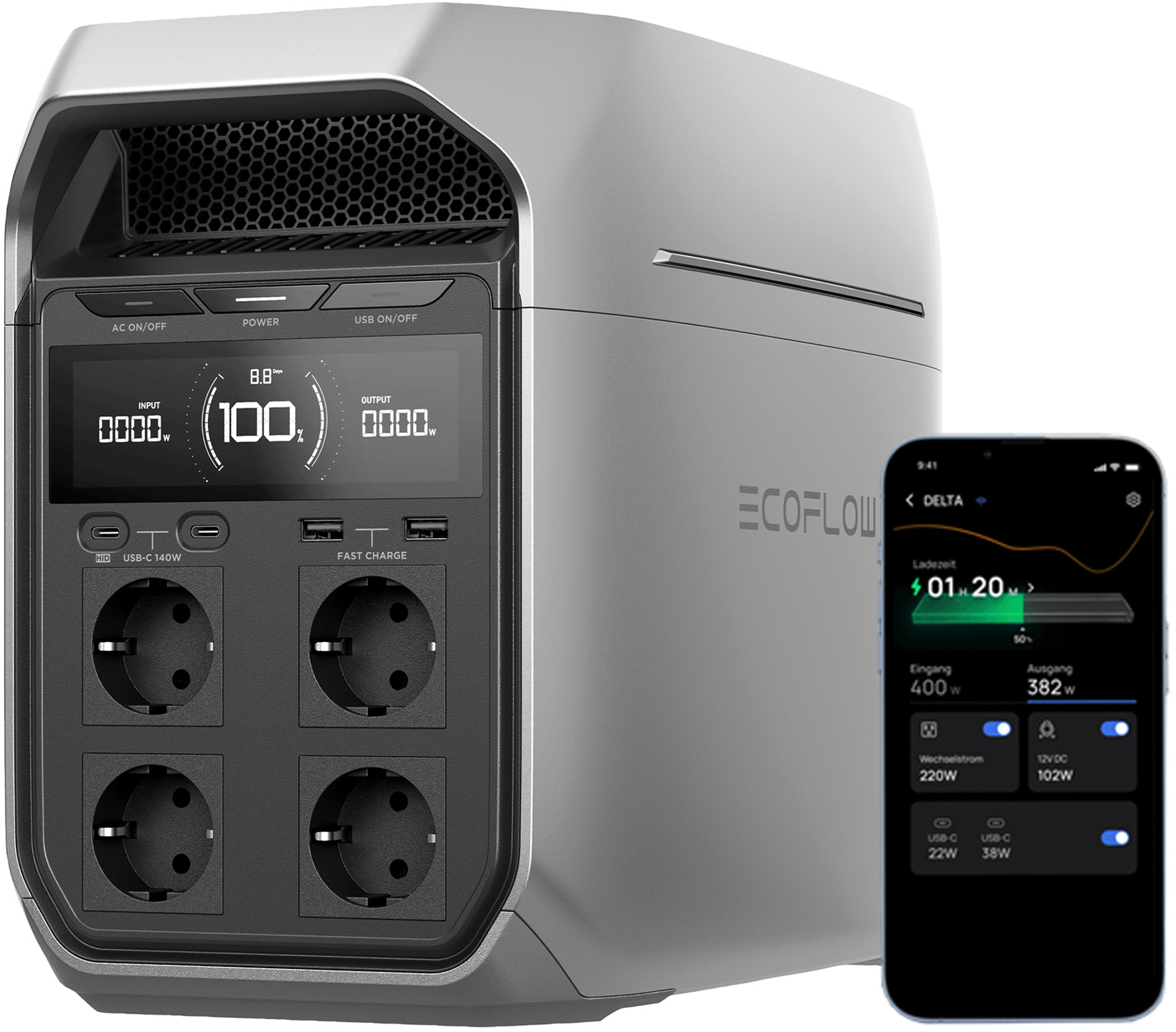 EcoFlow Delta 3 Plus Tragbare Powerstation 1 kWh 1.800 W
