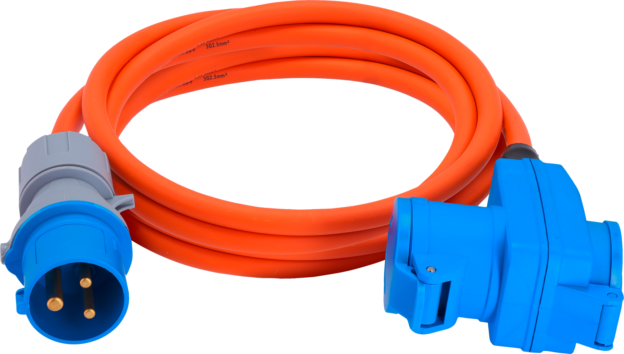 Berger Ultimate Adapterleitung CEE-Stecker auf Winkelkupplung mit CEE-Kupplung und Schutzkontaktkupplung 5 m Orange - CEE-Kabel