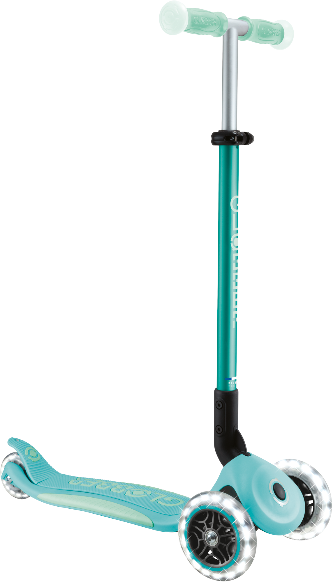 Globber Elite Lights Glow Dreirad Scooter höhenverstellbar mit LED Leuchtrollen dunkelmint - E-Bikes, Scooter & Zubehör
