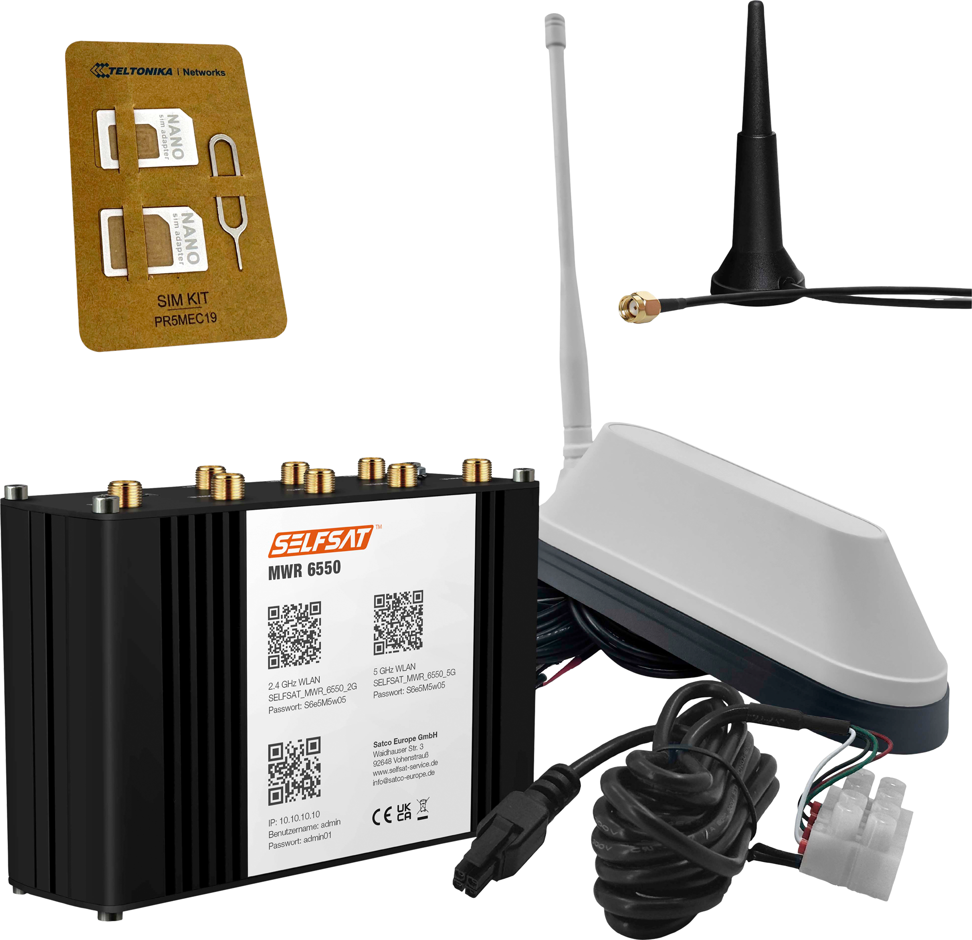 Selfsat MWR 6550 5G Cat 19 WiFi 6 WLAN Router mit SHARK 5G Dachantenne