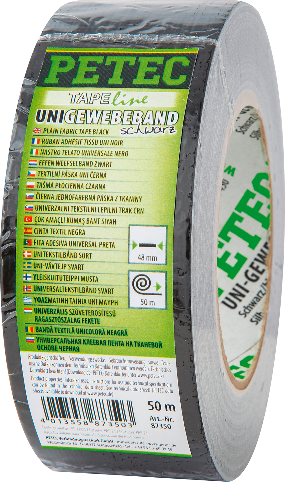 Petec Uni-Gewebeband Klebeband 50 m x 48 mm in schwarz - Klebstoffe & Dichtmittel