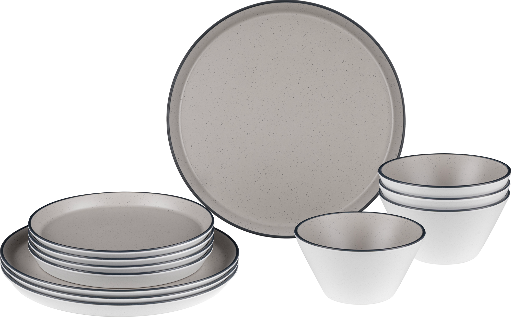 Brunner Midday Iconic Compack Geschirrset extra flach stapelbar Porzellan-Touch Antirutsch