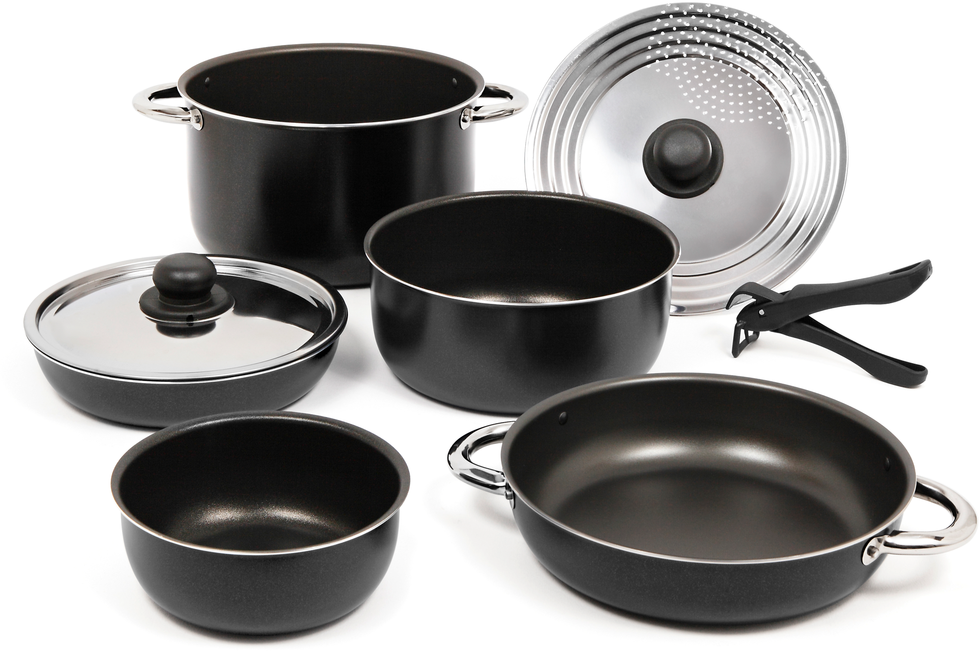Berger Alu Topf-Set mit Antihaftbeschichtung stapelbar 9 teilig schwarz - Kochgeschirr-Sets