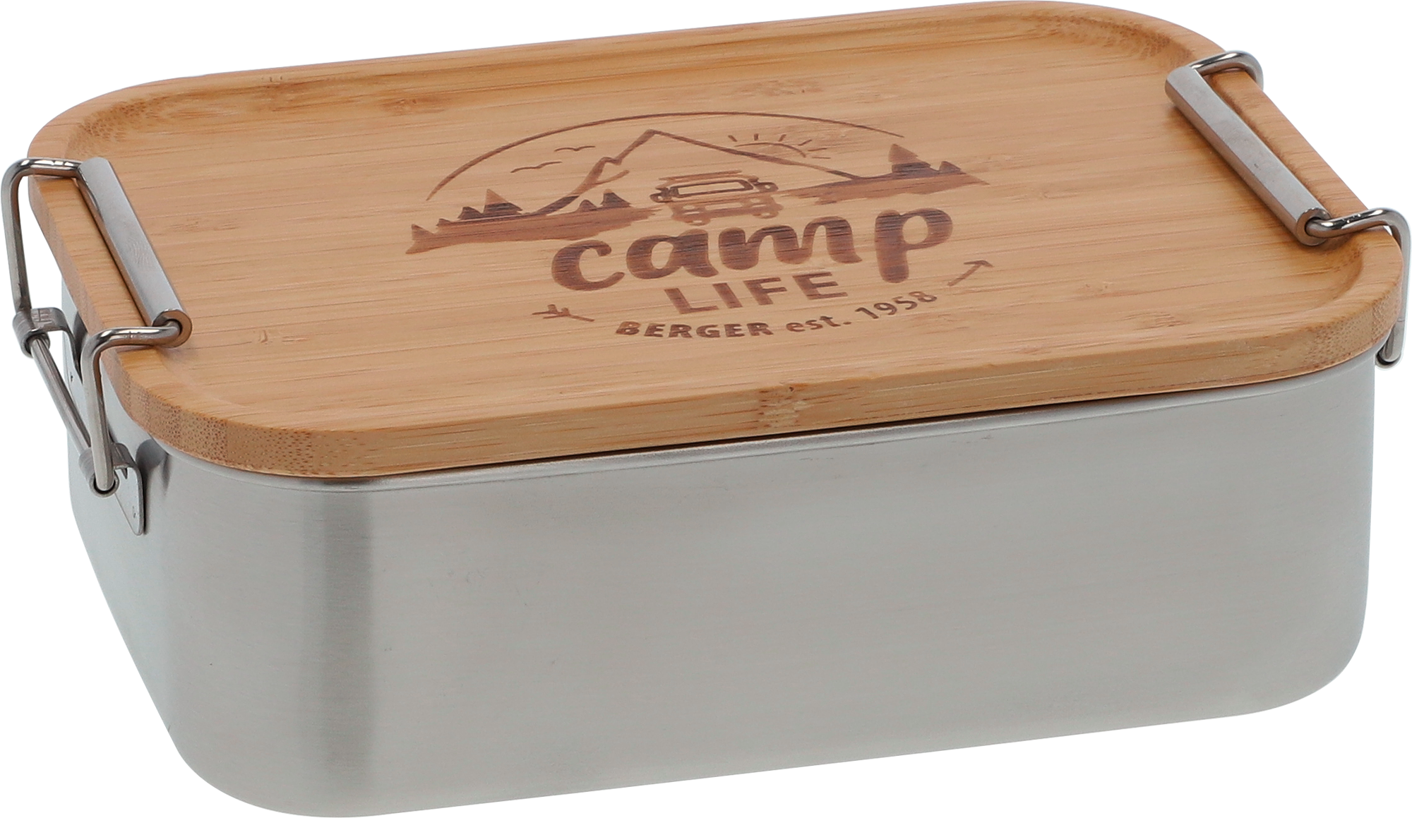 Camplife Edelstahldose mit Bambusdeckel und Bügel 1200 ml - Lebensmittelbehälter / Vorratsdosen