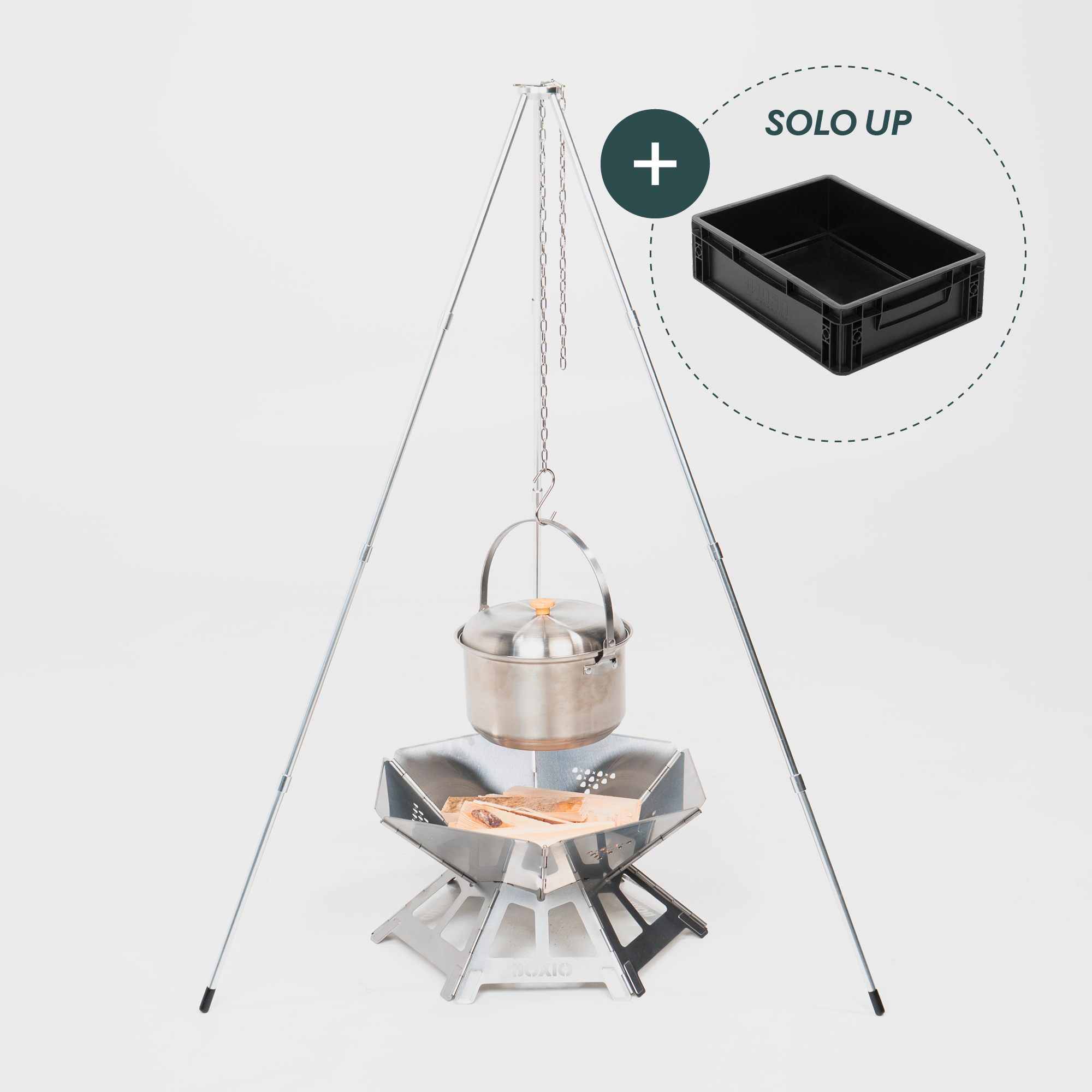 Boxio Fire Bundle Set Feuerschale mit Grill und Dreibein inklusive