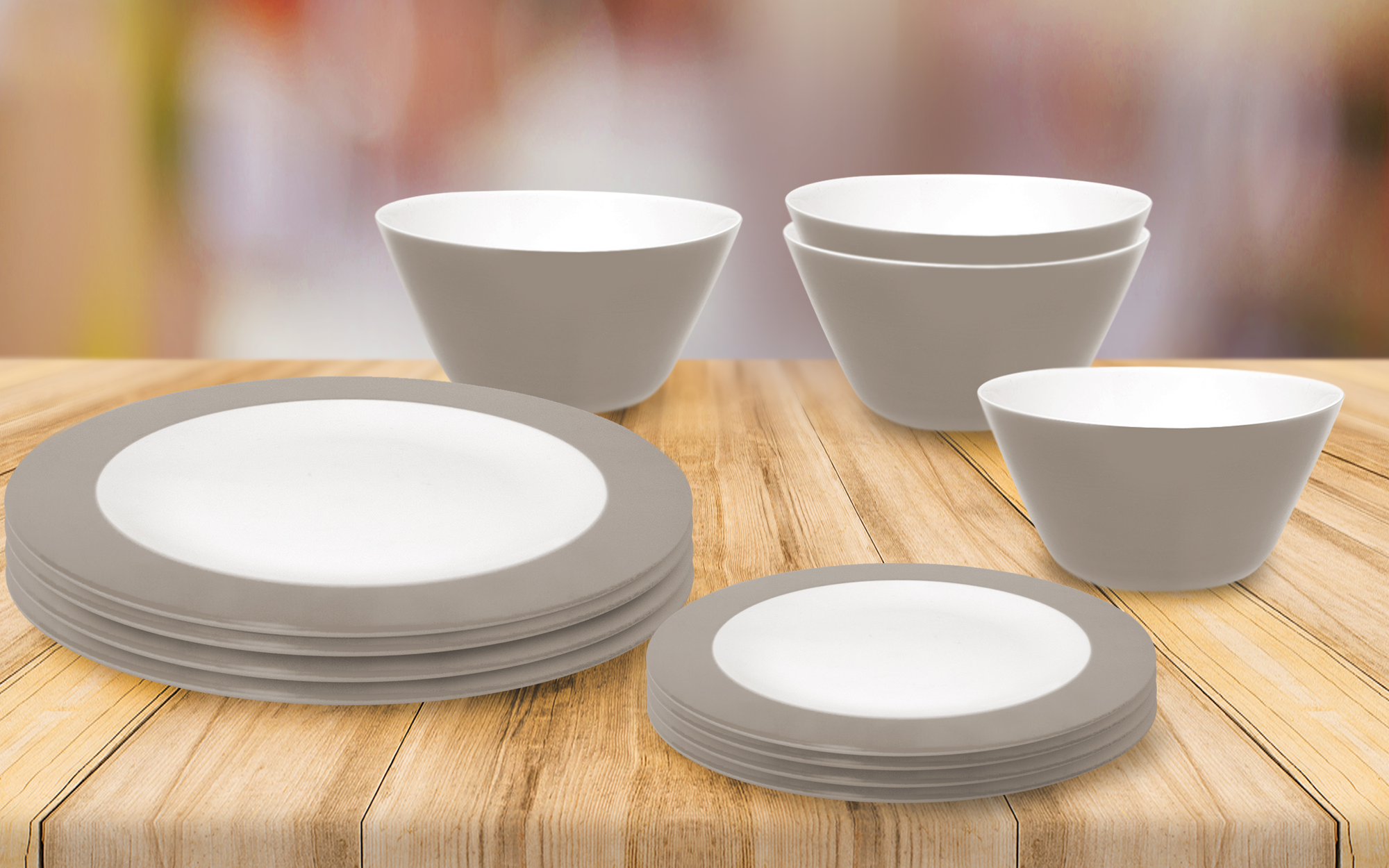 Omada Teller- und Schüssel-Set 12-tlg. dove grey für 4 Personen - Kunststoff und Melamin Geschirr-Sets
