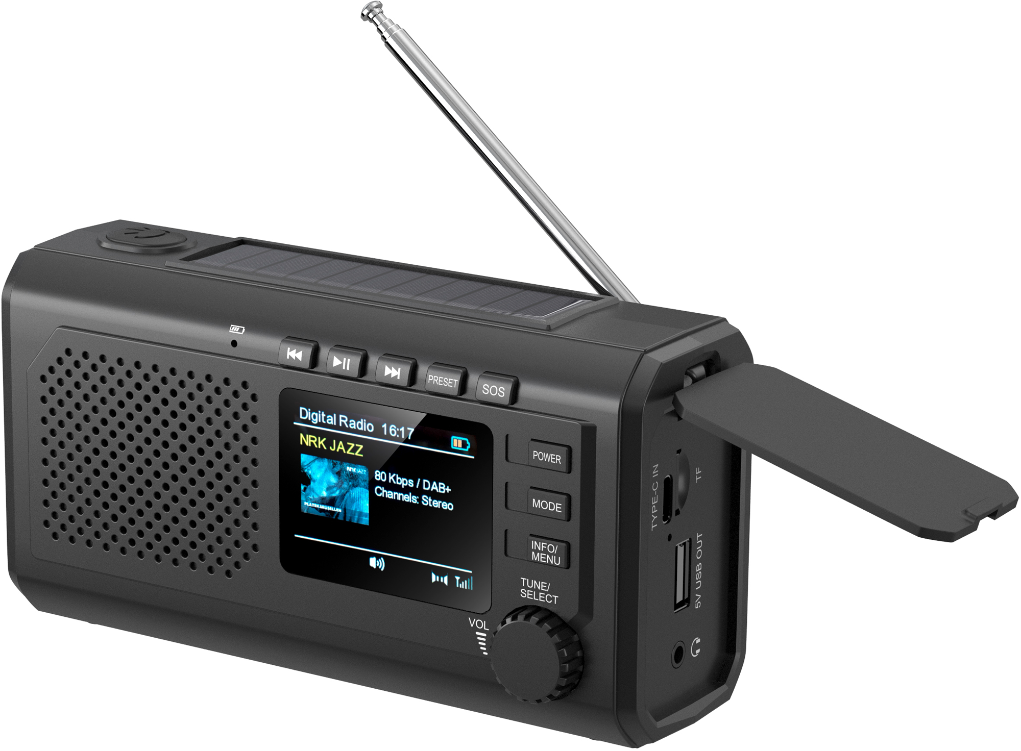 Reflexion TRA2757DAB+ Notfallradio mit DAB+, Bluetooth, Kurbel und Solar schwarz - Camping-Radio