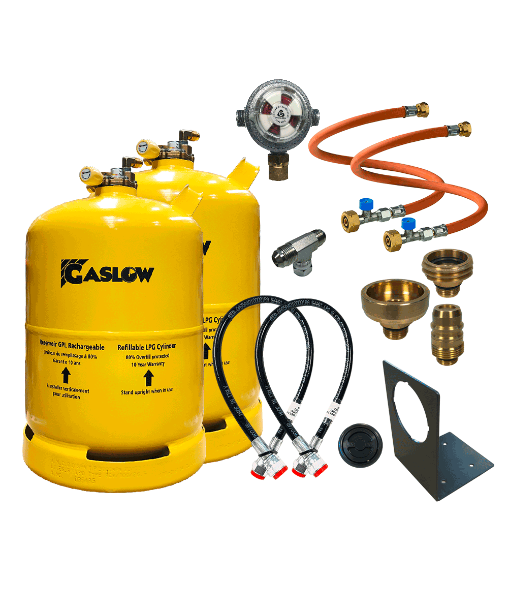 Gaslow LPG Doppel-Zylinder-Kit mit Einfüllstutzen und Stutzenhalterung 11 kg
