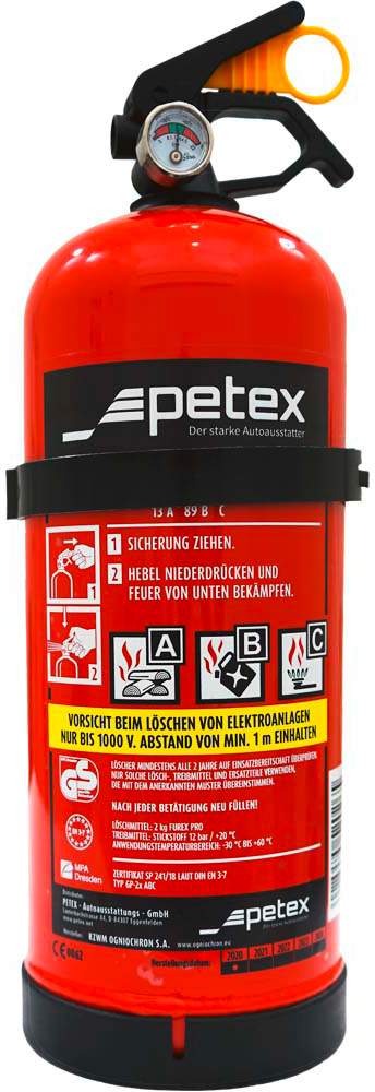 Petex ABC-Feuerlöscher mit Manometer und Halterung 2 kg - Feuerlöscher