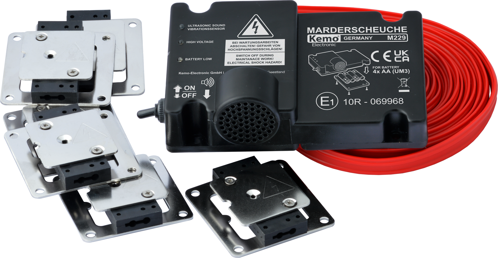 Kemo M229 Marderabwehr Batteriebetriebene Marderschutzanlage mit Hochspannungsplatten für