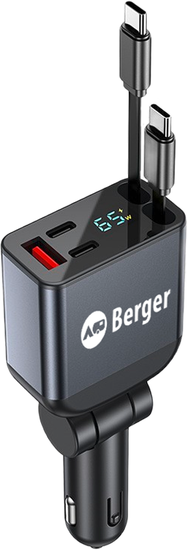 Berger GoCharge 12/24 V USB-C/USB-A Kfz-Ladegerät mit 2 integrierten USB-C-Kabeln und Schnellladefunktion 60 W - Batterie-Ladegeräte
