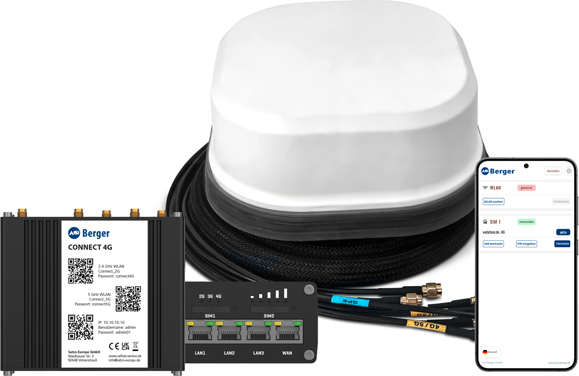 Berger Connect 4G LTE WLAN Router mit Dachantenne