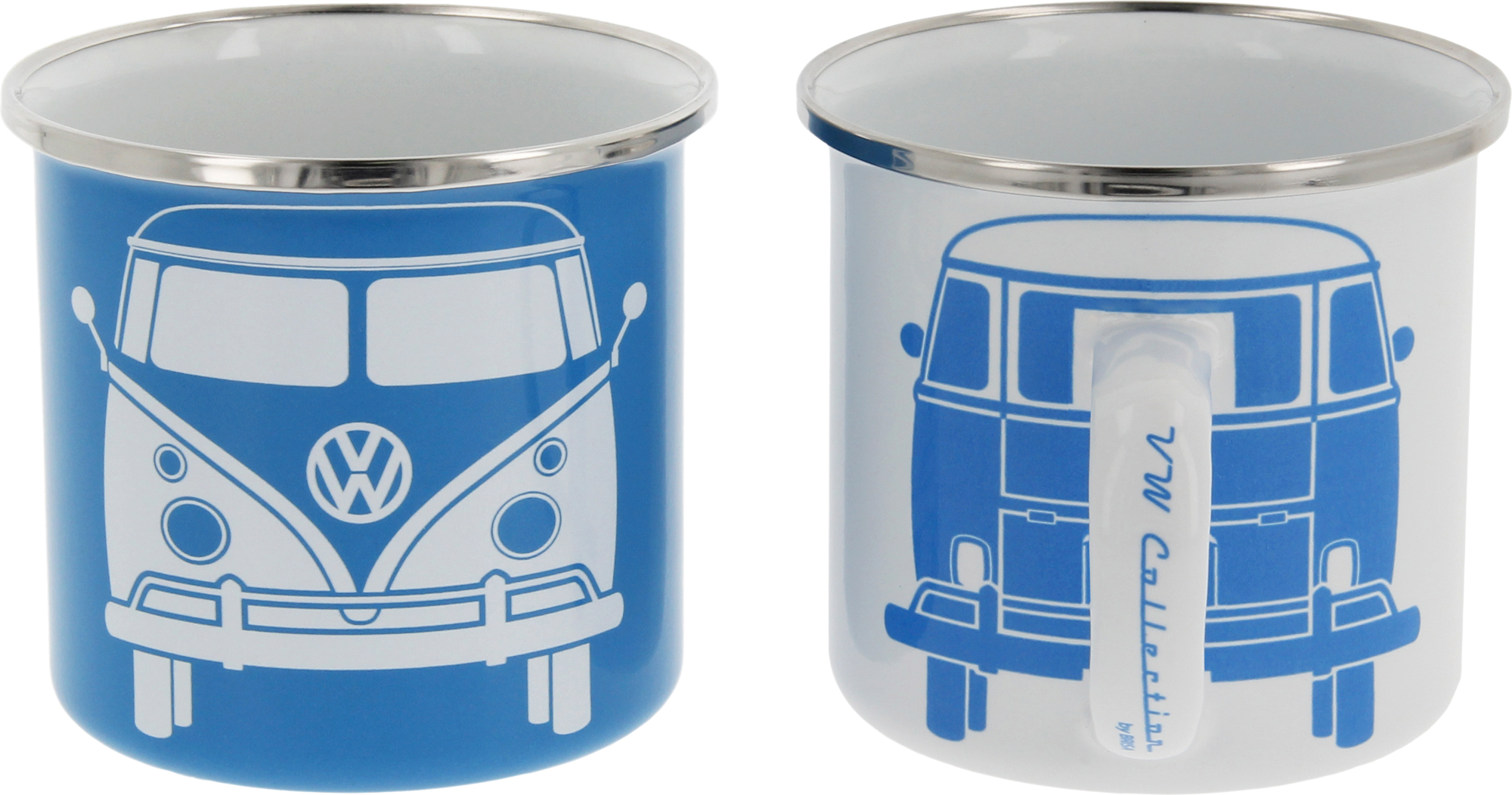 VW Collection T1 Bus Emaille Tassen Set 2 Stück 350 ml Weiß / Blau - Becher & Tassen