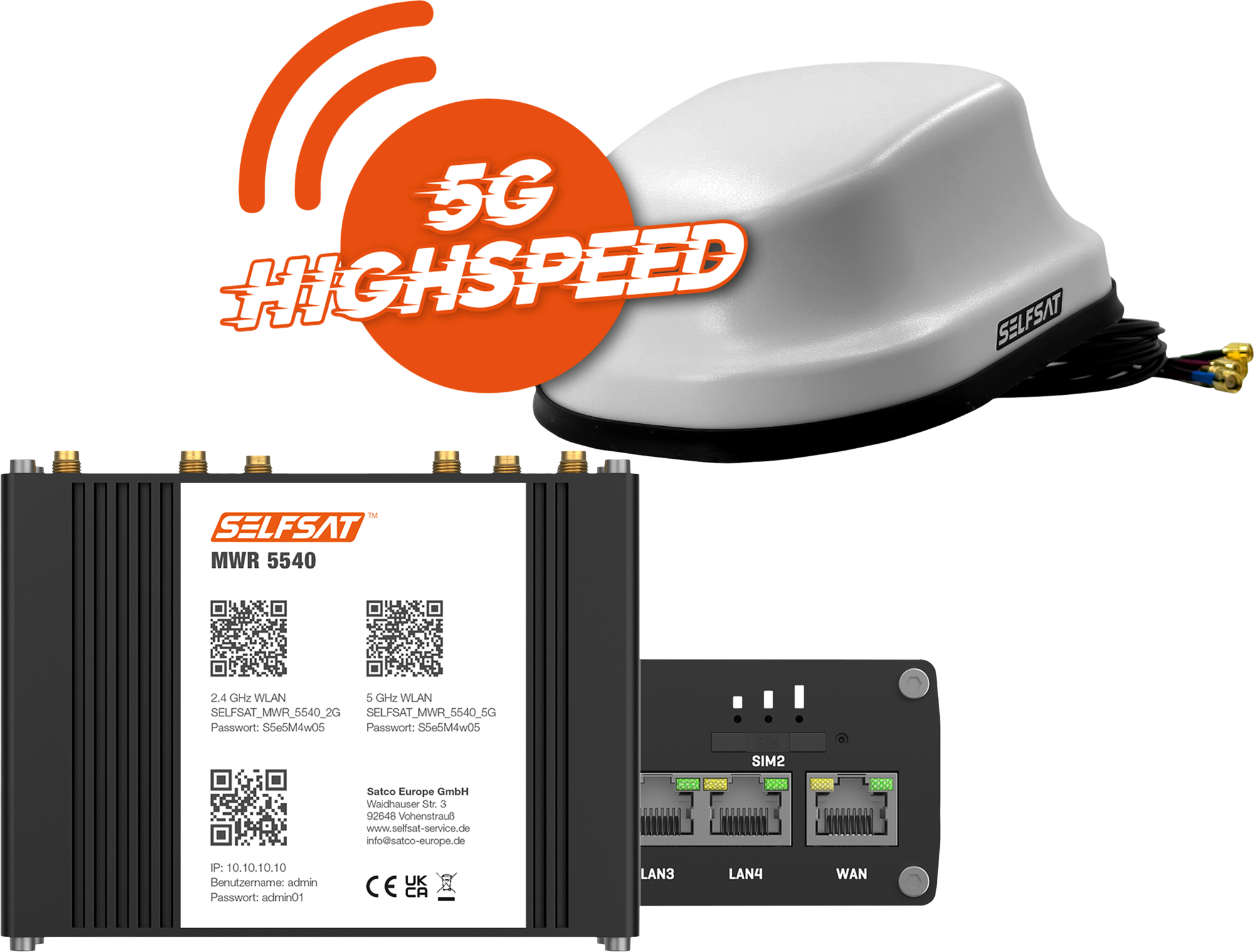 Selfsat 5G Cat 12 WLAN Router MWR 5540 inkl. 5G Antenne bis 2,6 Gbps