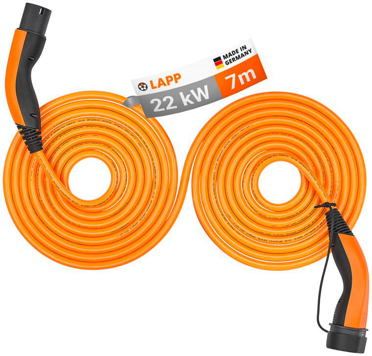 Lapp Selbstaufrollendes Doppelhelix Ladekabel Typ 2 Mode 3 / 3-phasig 32 A bis 22 kW 7 Meter orange - Kabel & Verbinder