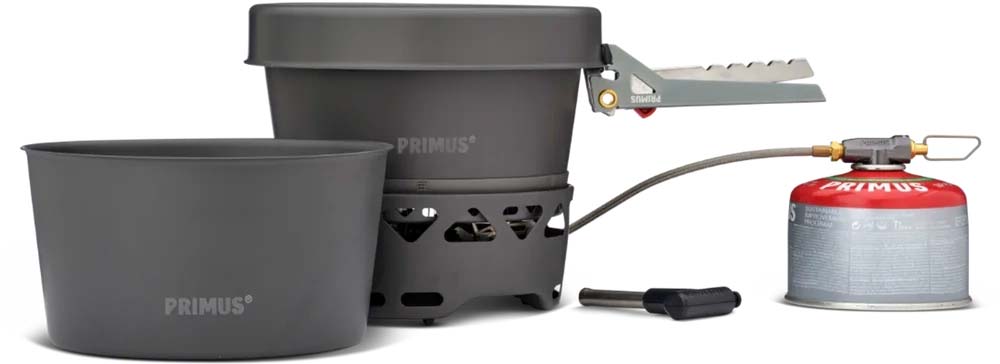 Primus PrimeTech Stove Set II Gaskocher 2000 W inklusive Kochgeschirrset 8 teilig Set 2 mit 2,3 Liter Töpfen - Kochgeschirr-Sets