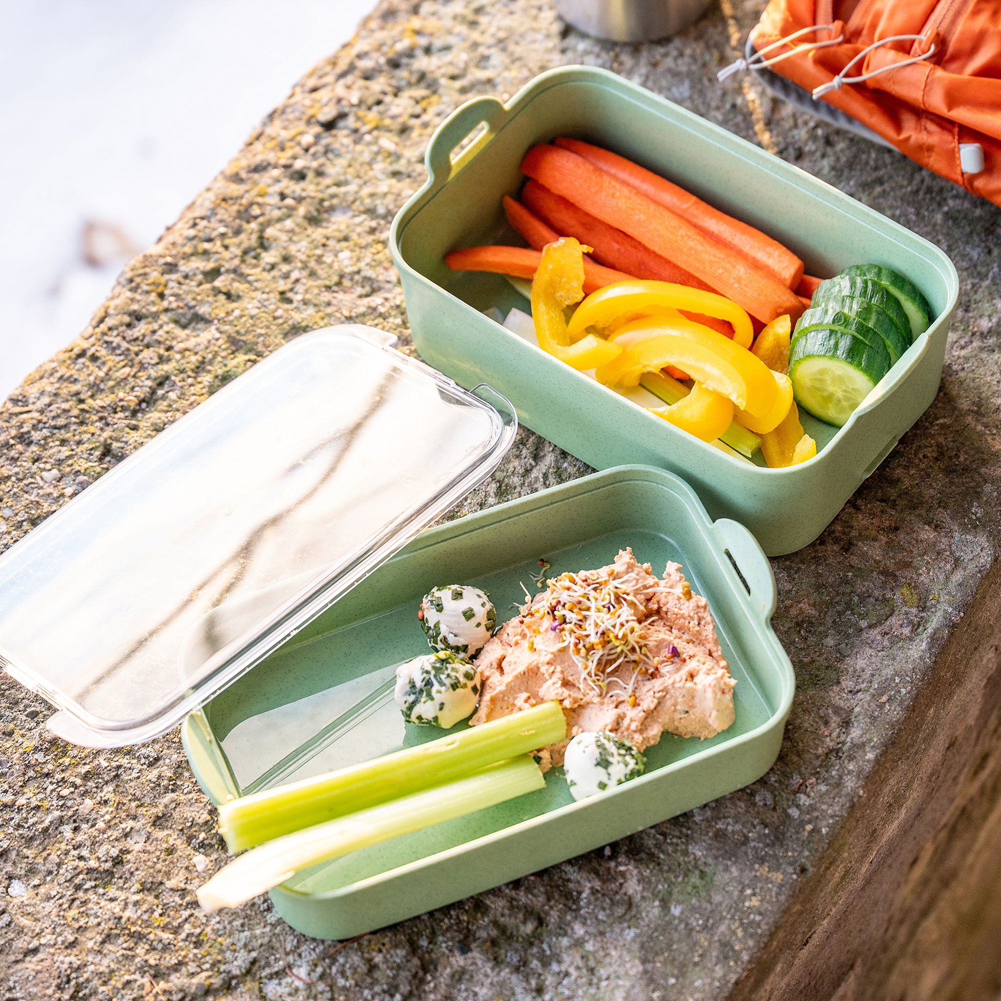 Koziol Stakk Bentobox 2 Lunchboxset 3 teilig mit 2 Boxen / 1 Deckel 2 Liter nature