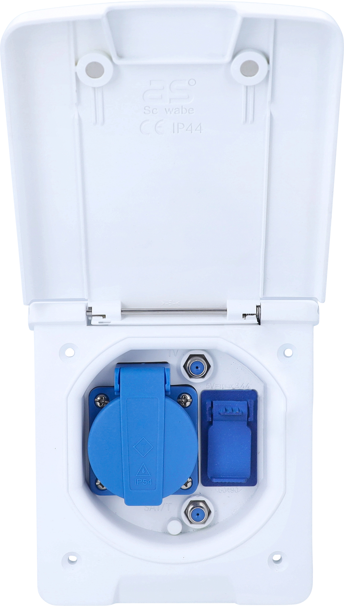 Schwabe Caravan-Vorzelt Multifunktionsdose inkl 1x Schutzkontaktsteckdose 230 V / 2x SAT-Steckdosen / 1x USB-A / 1x USB-C