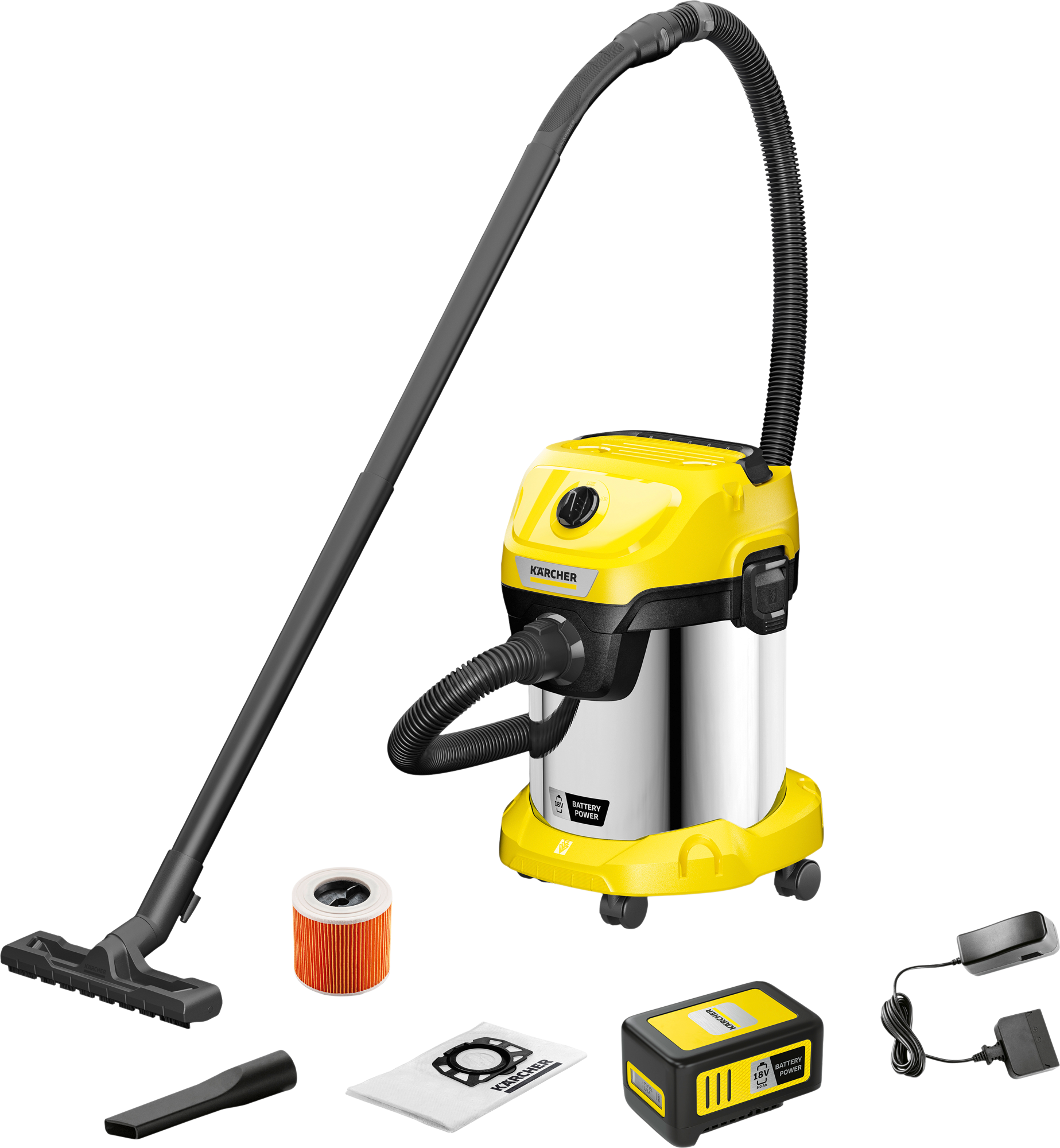 Kärcher Akku-Nass-/Trockensauger WD 3-18 S Battery Set mit Blasfunktion / Akku /