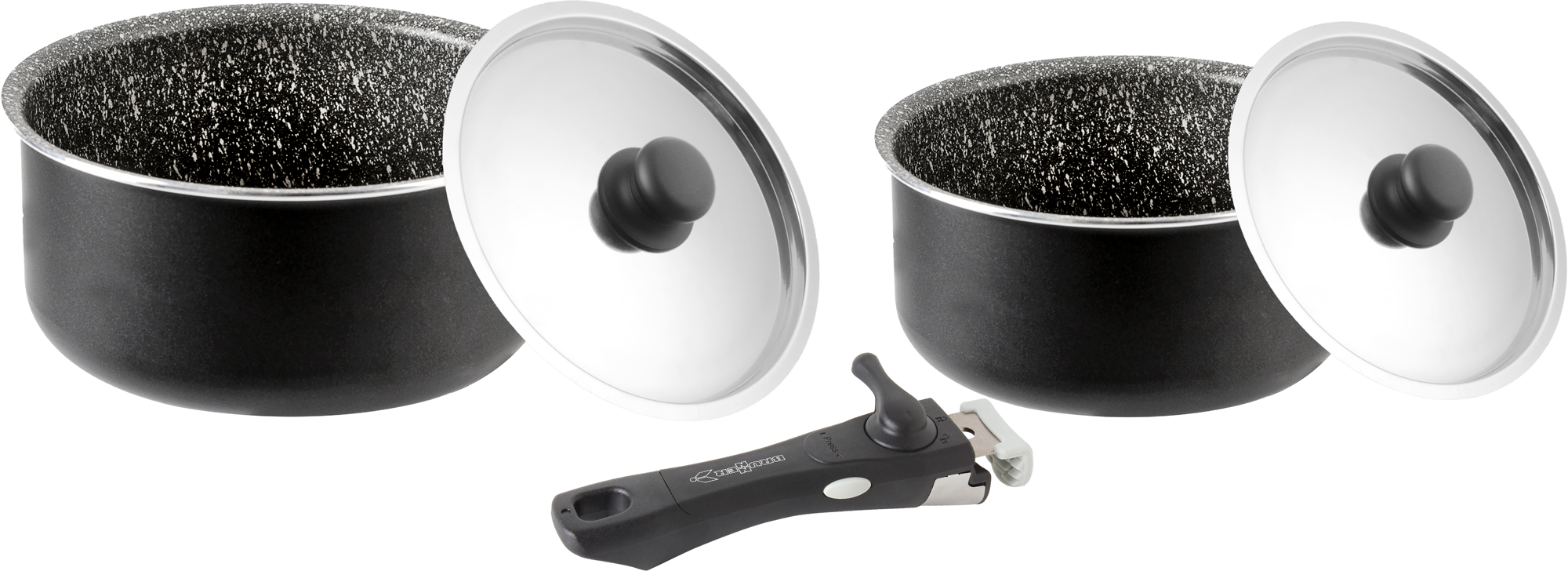 Brunner Pirate Pot Topfset 5-teilig Stone Rock Antihaftbeschichtung und abnehmbarer
