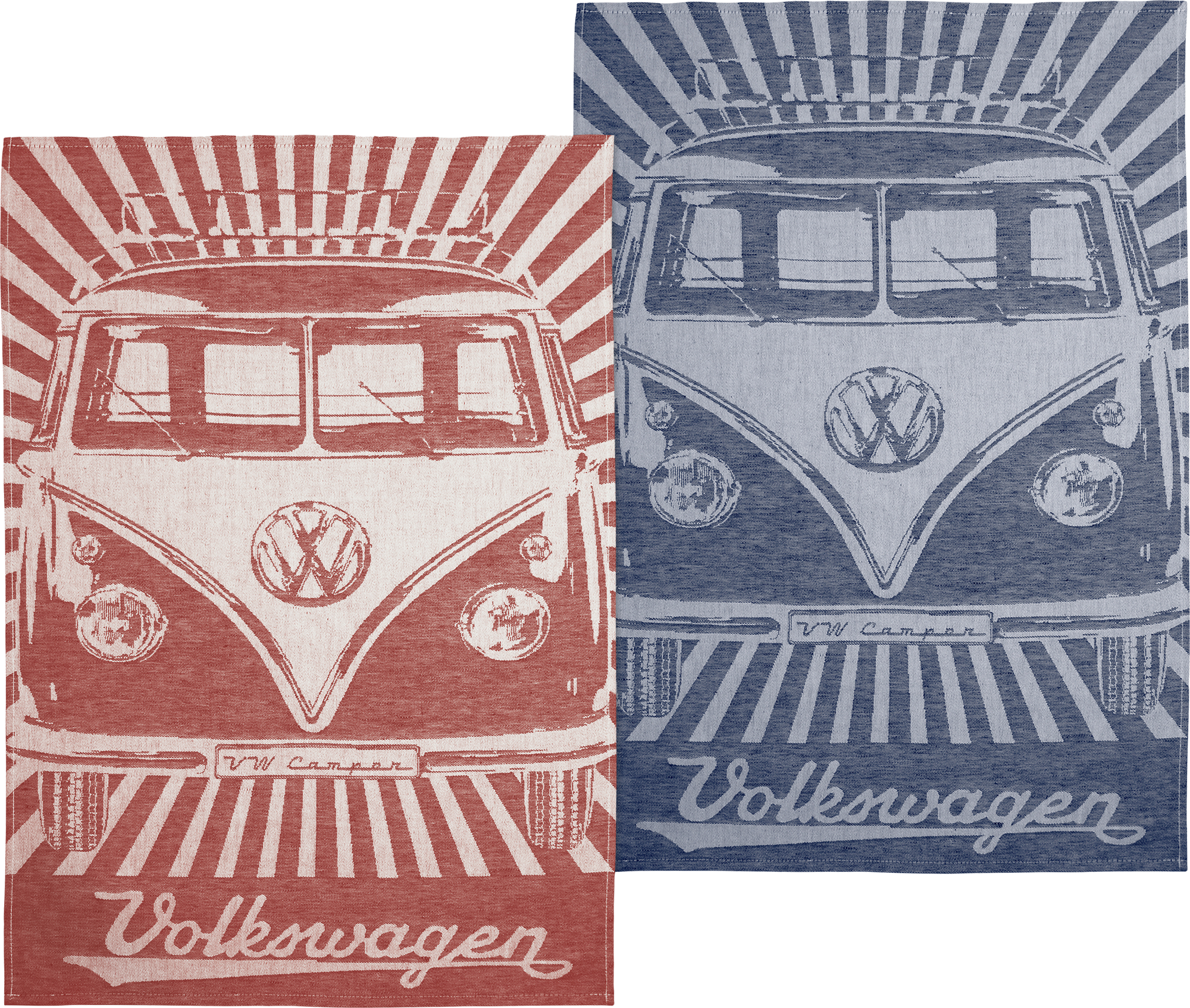 VW Collection T1 Bulli Geschirrtuch 2er Set Rot/Blau 70 x 50