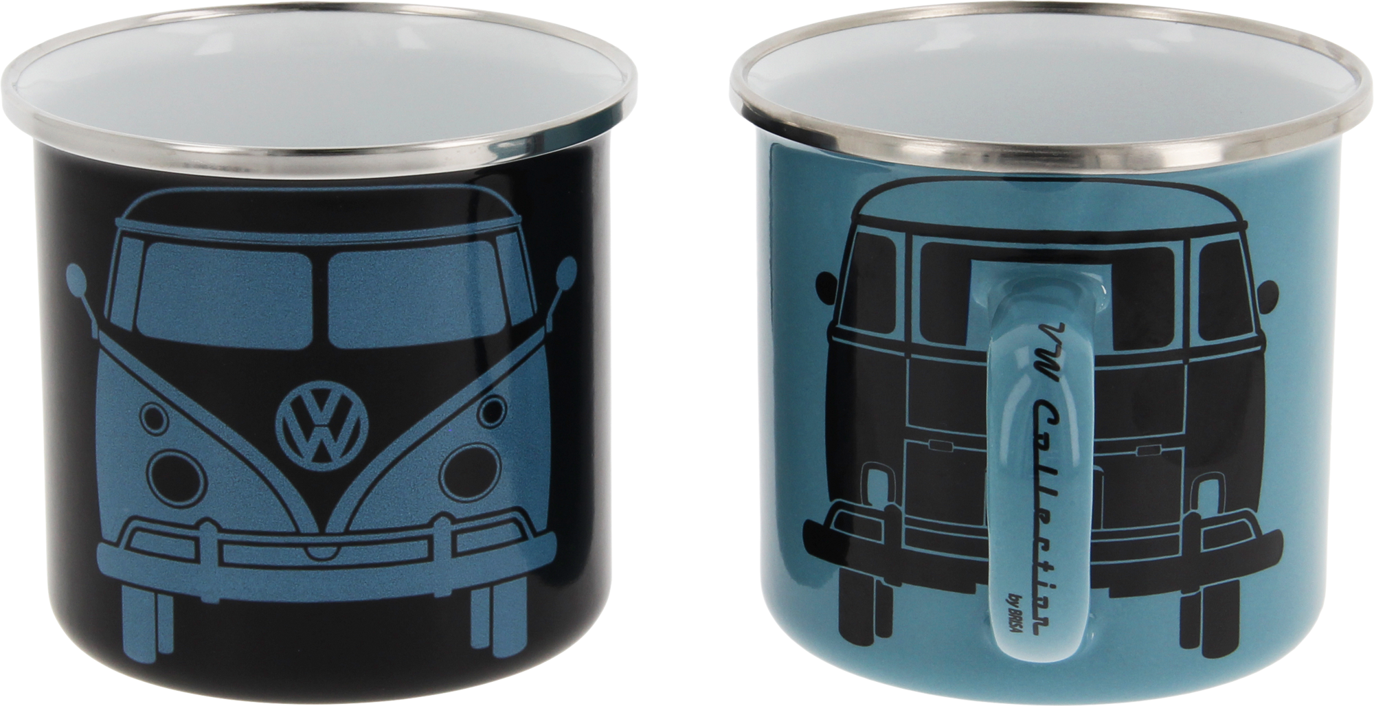 VW Collection T1 Bus Emaille Tassen Set 2 Stück 350 ml Schwarz / Petrol - Becher & Tassen
