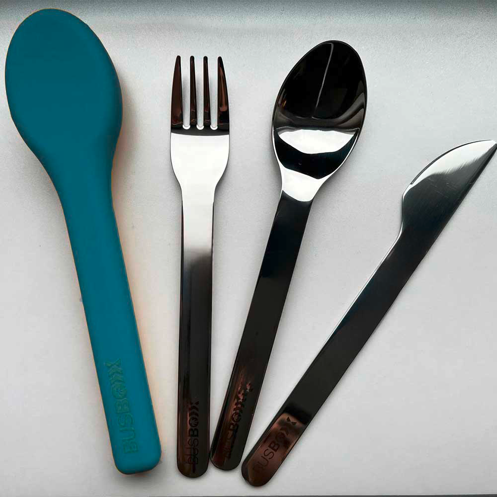 BusBoxx Besteckset 3-teilig mit elastischer Hülle bestehend aus Messer / Gabel / Löffel
