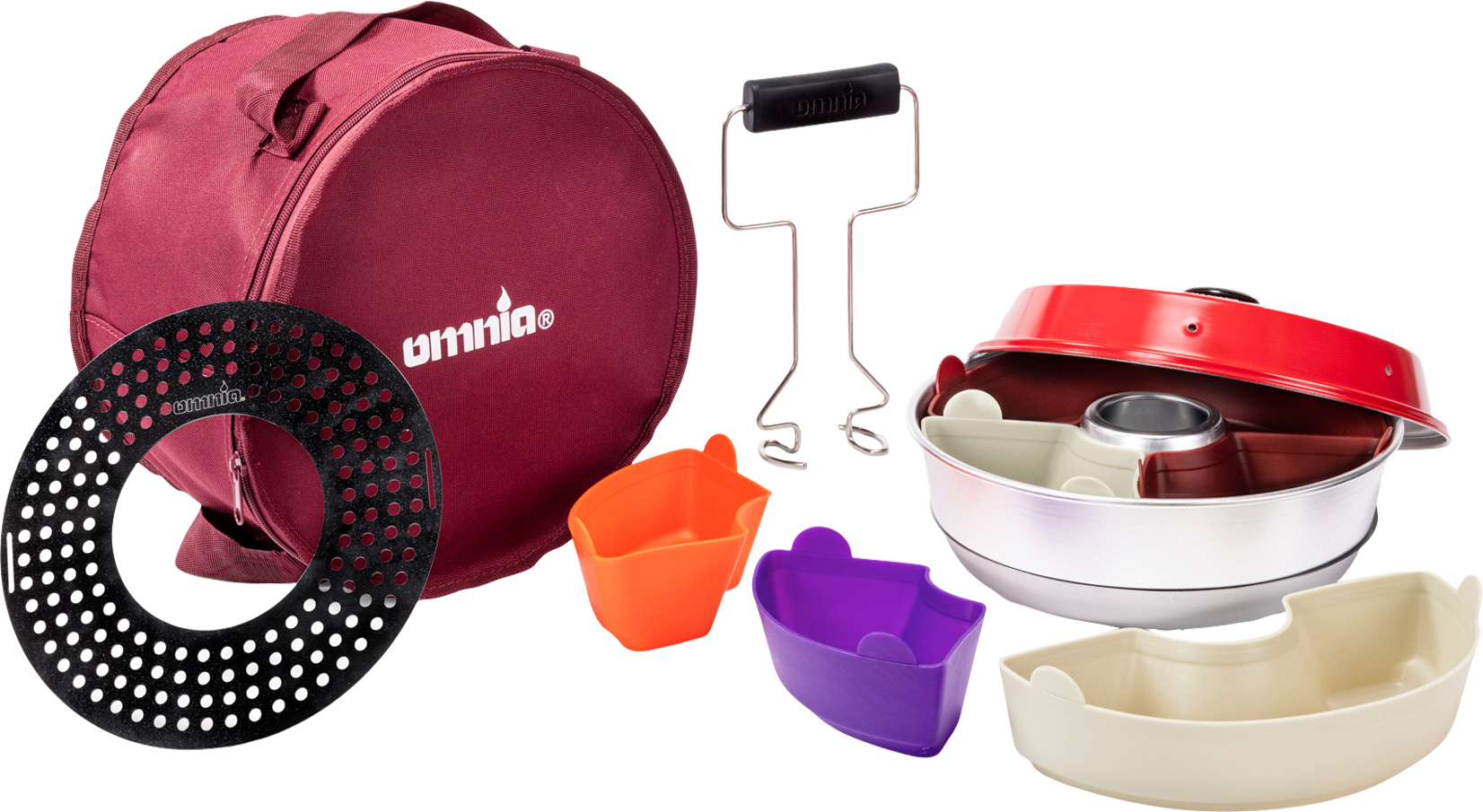 Omnia Campingbackofen KIT 2 mit Backblech / Tasche / Silikonformen / Tragegriff