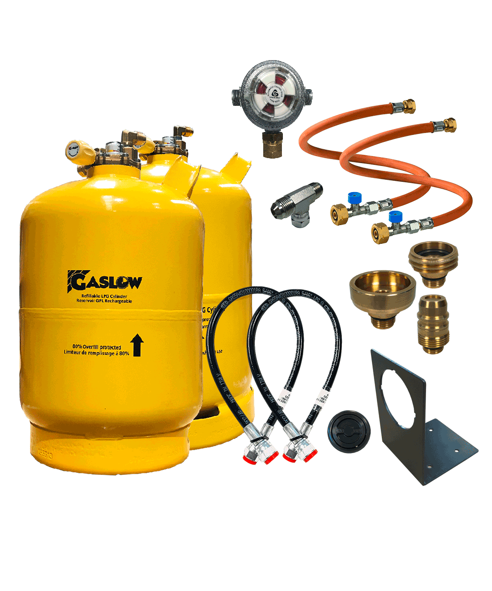 Gaslow LPG Doppelzylinder-Kit mit Einfüllstutzen und Stutzenhalterung 6 kg und 11 kg