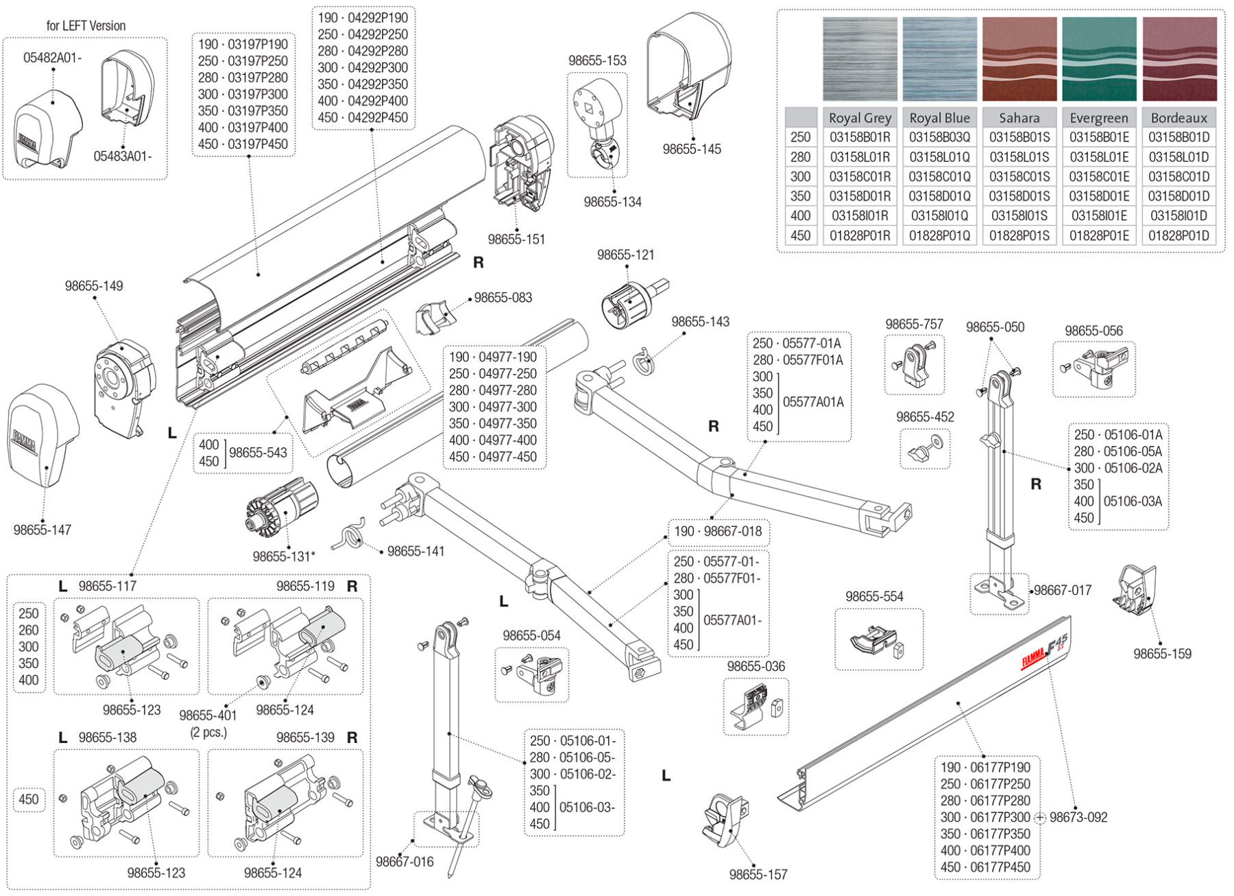 Fiamma Kit linker und rechter Arm Halterung für Markise F45Ti 190 - Farbe Polar Weiß Fiamma Ersatzteilnummer 98667-018 - Ersatzteile Fiamma Markisen