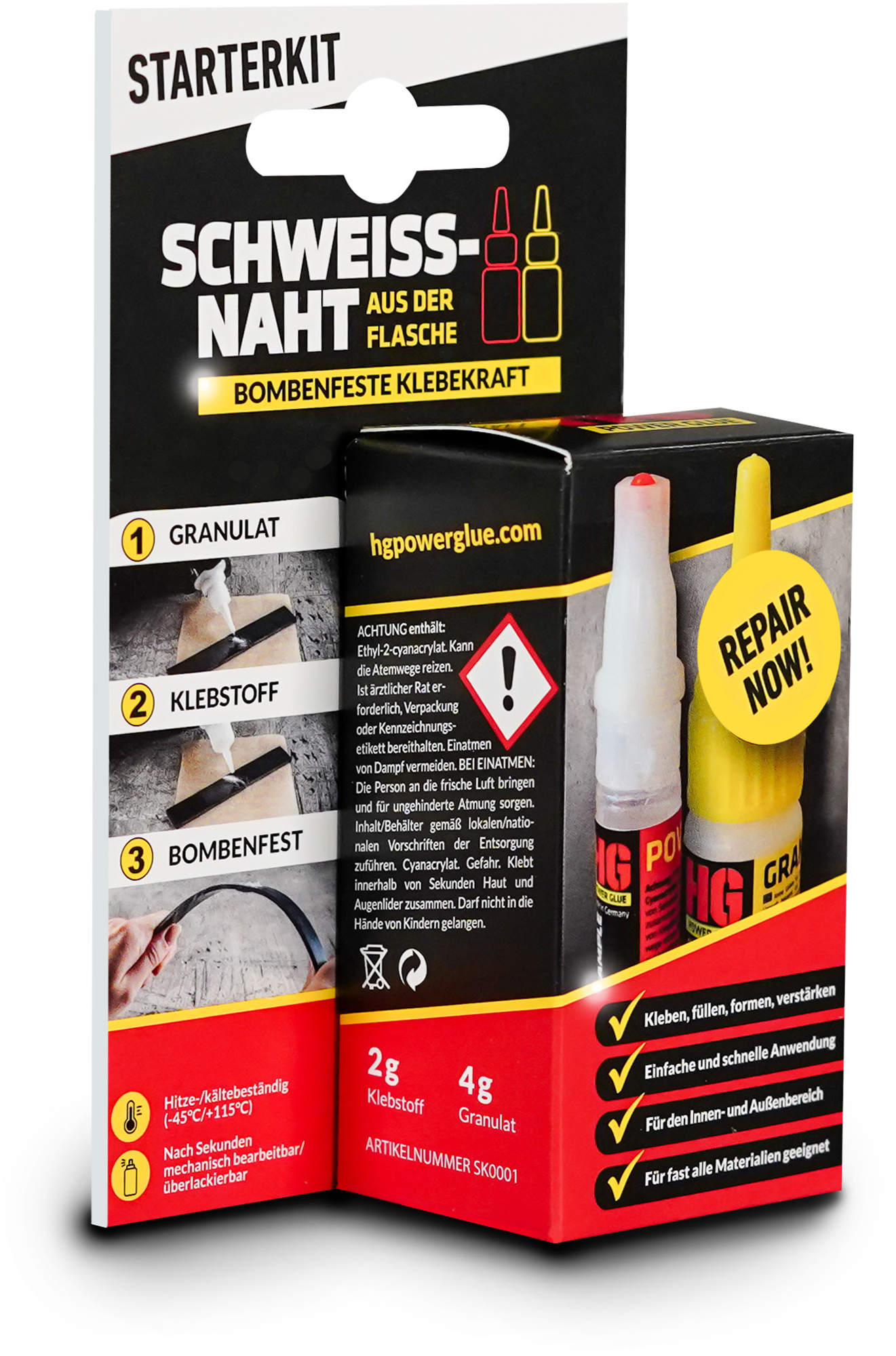 HGPower Glue Schweißnaht aus der Flasche Klebstoff Reparaturset 2-teilig