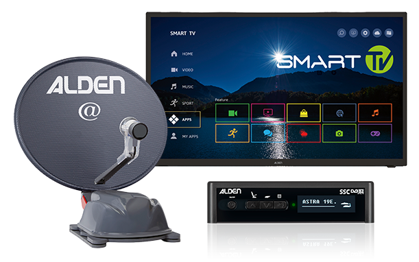 Alden AS2@ 60 HD vollautomatische Satellitenanlage Platinium inkl. S.S.C. HD Steuermodul / LTE Antenne / Smartwide LED TV 19