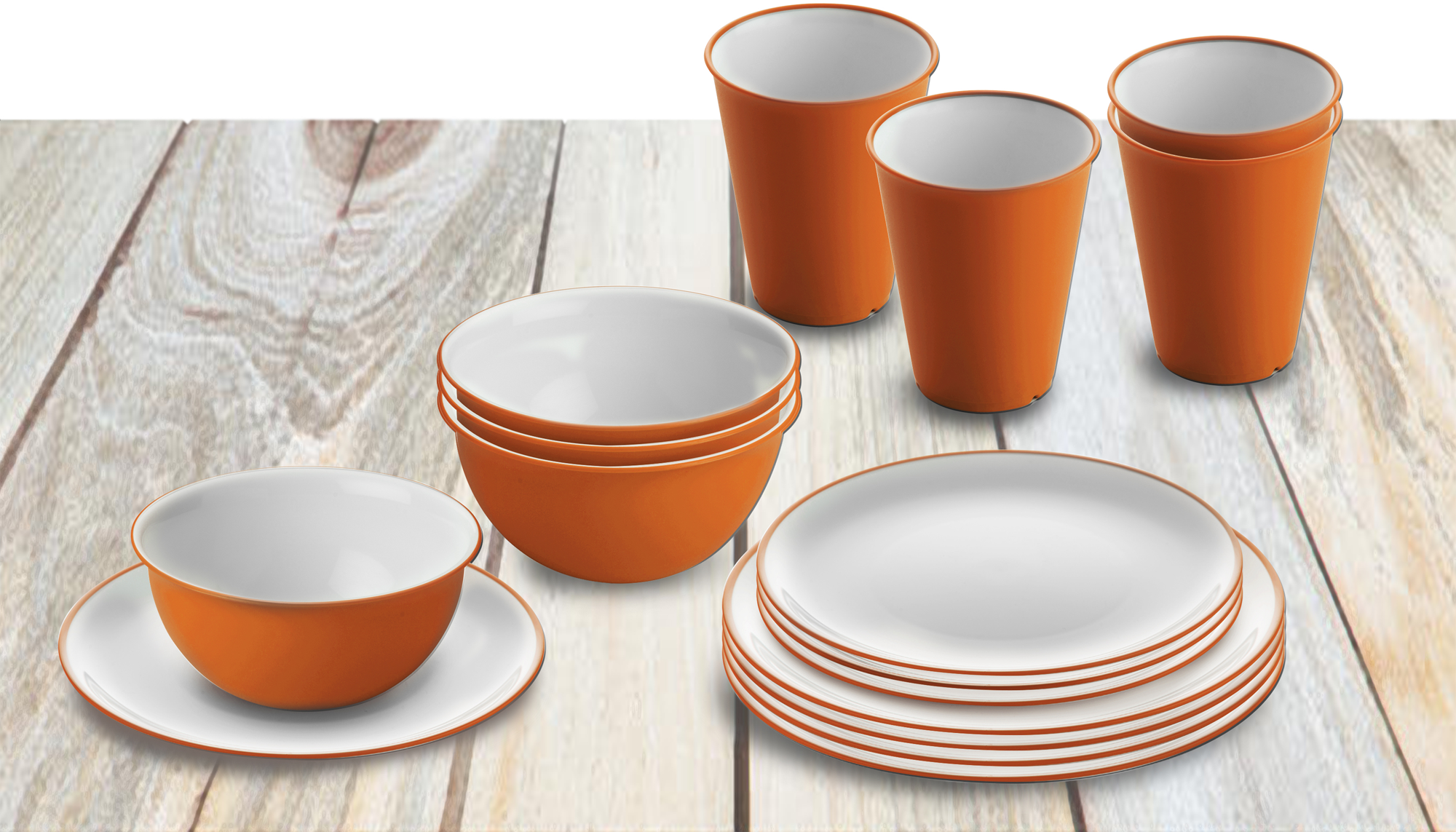Omada Essgeschirr-Set mit Müslischüssel 16-tlg. orange für 4 Personen - Kunststoff und Melamin Geschirr-Sets