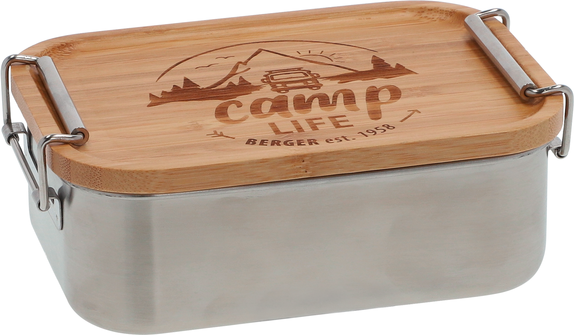 Camplife Edelstahldose mit Bambusdeckel und Bügel 800 ml - Lebensmittelbehälter / Vorratsdosen